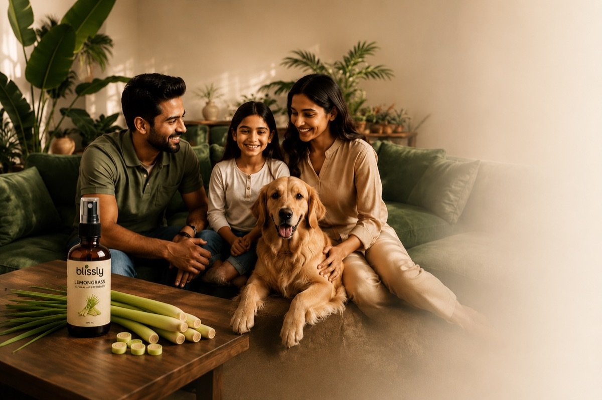 Family with pet enjoying fresh air