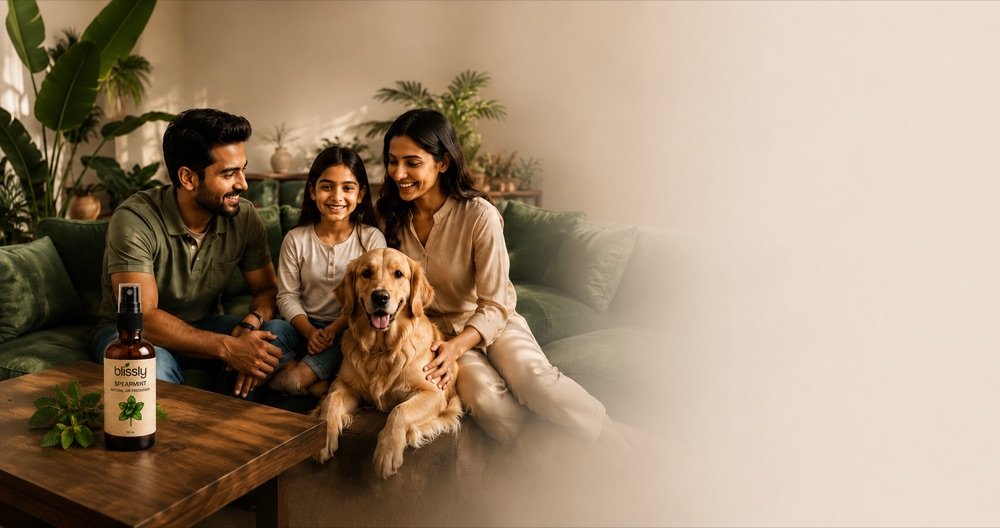 Family with pet enjoying fresh air